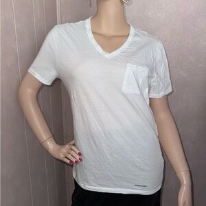 Burberry London White V Neck Pocket Logo Short Sleeve Tee L